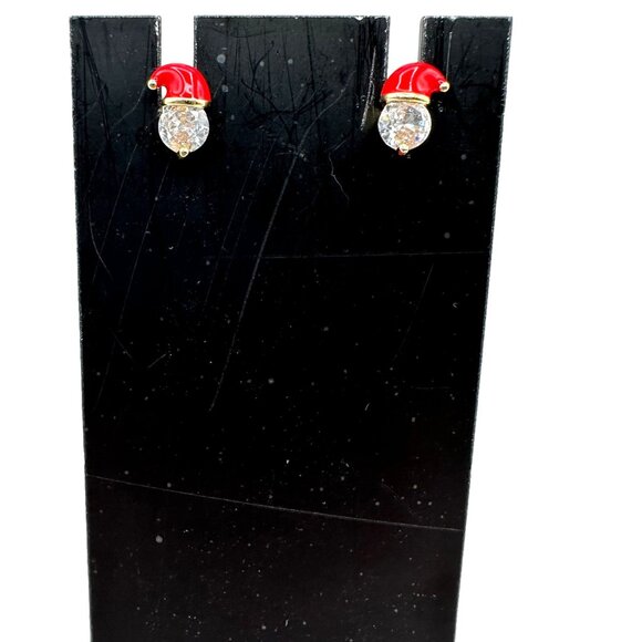 Santa Hat Crystal Stud Earrings Festive Holiday Jewelry Red Hat - Picture 1 of 9